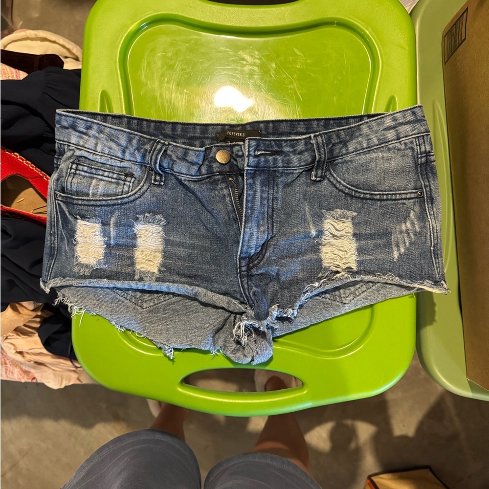 Forever 21 Blue Distressed Jean Shorts